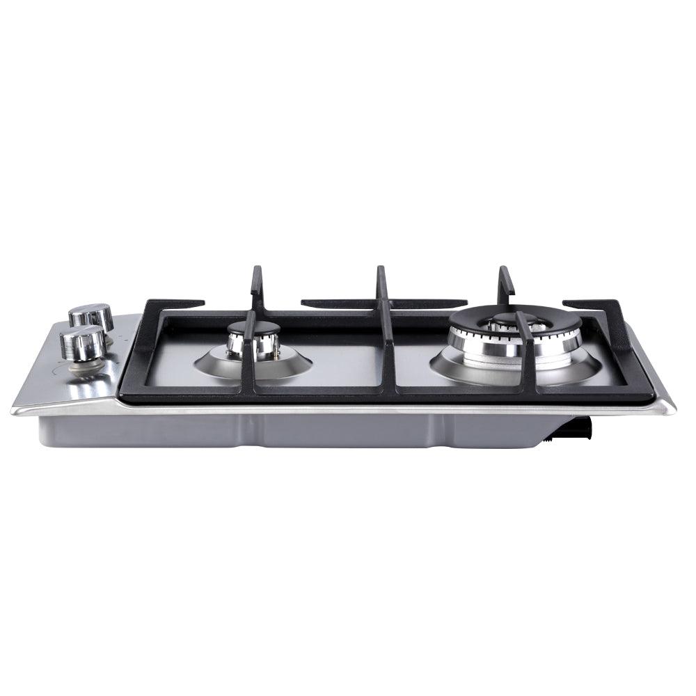 Devanti Gas Cooktop 30cm Gas Stove Cooker 2 Burner Cook Top Konbs NG LPG Steel - John Cootes