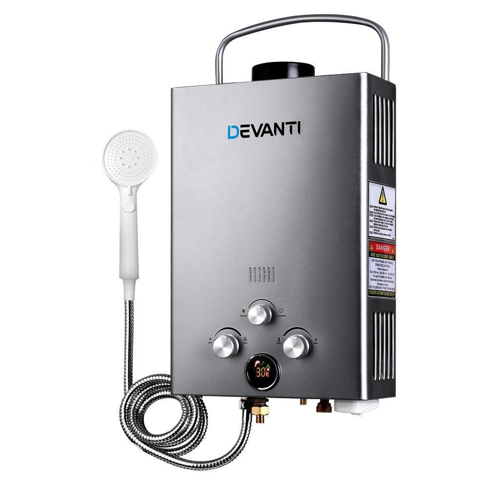 Devanti Gas Hot Water Heater Portable Shower Camping LPG Outdoor Instant Grey - John Cootes