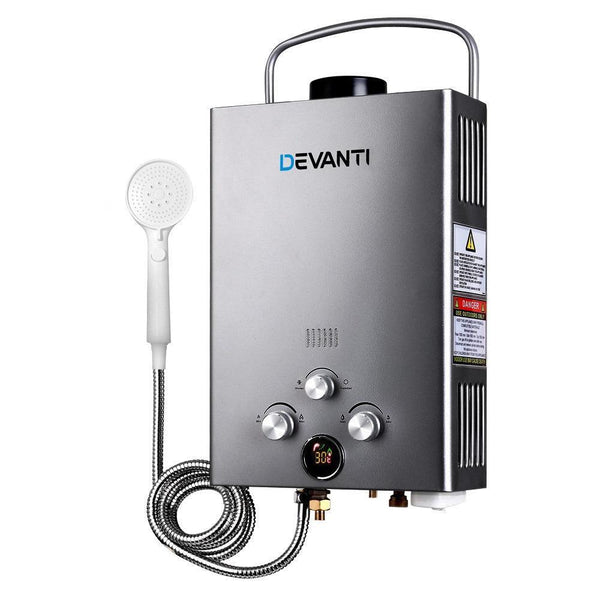 Devanti Gas Hot Water Heater Portable Shower Camping LPG Outdoor Instant Grey - John Cootes