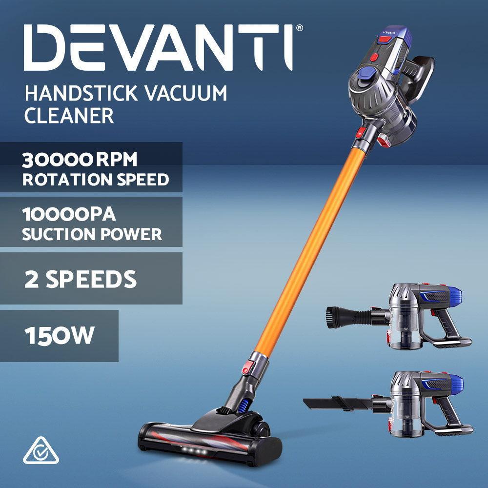 Devanti Handheld Vacuum Cleaner Cordless Stick Handstick Car Vac Bagless 2-Speed LED Headlight Gold - John Cootes