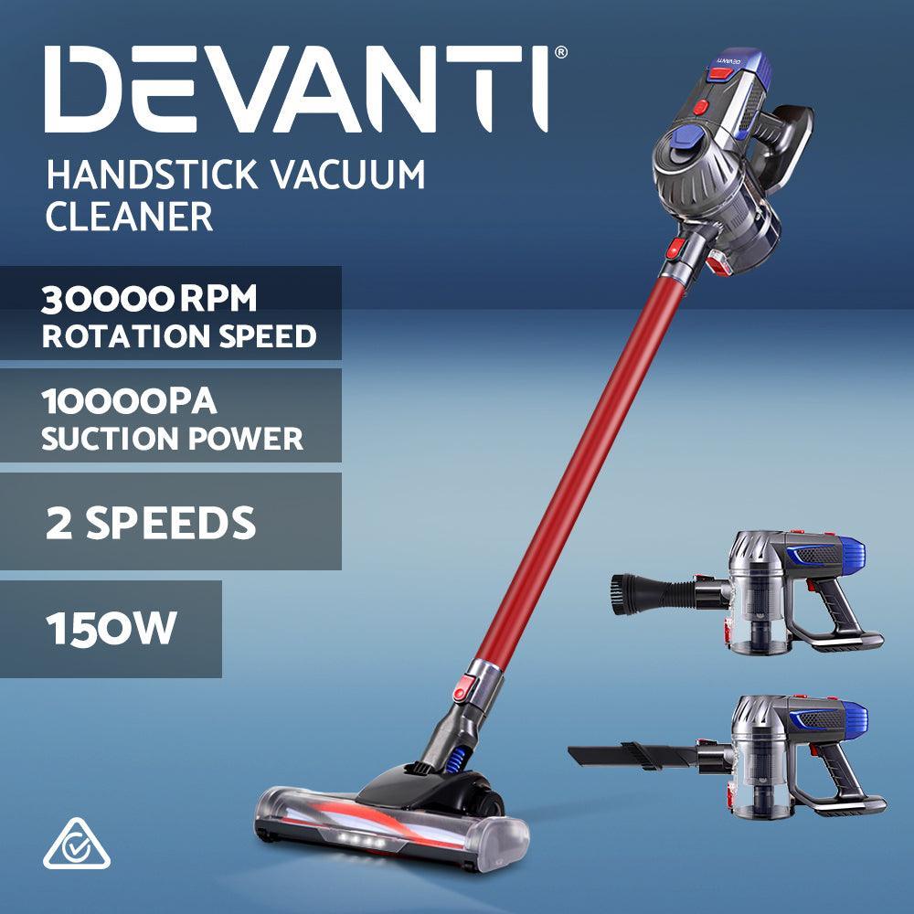 Devanti Handheld Vacuum Cleaner Cordless Stick Handstick Vac Bagless 2-Speed Headlight Red - John Cootes