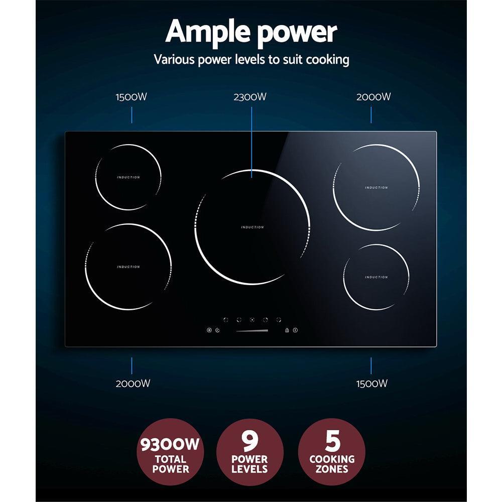 Devanti Induction Cooktop 90cm Ceramic Glass 5 Stove Top - John Cootes