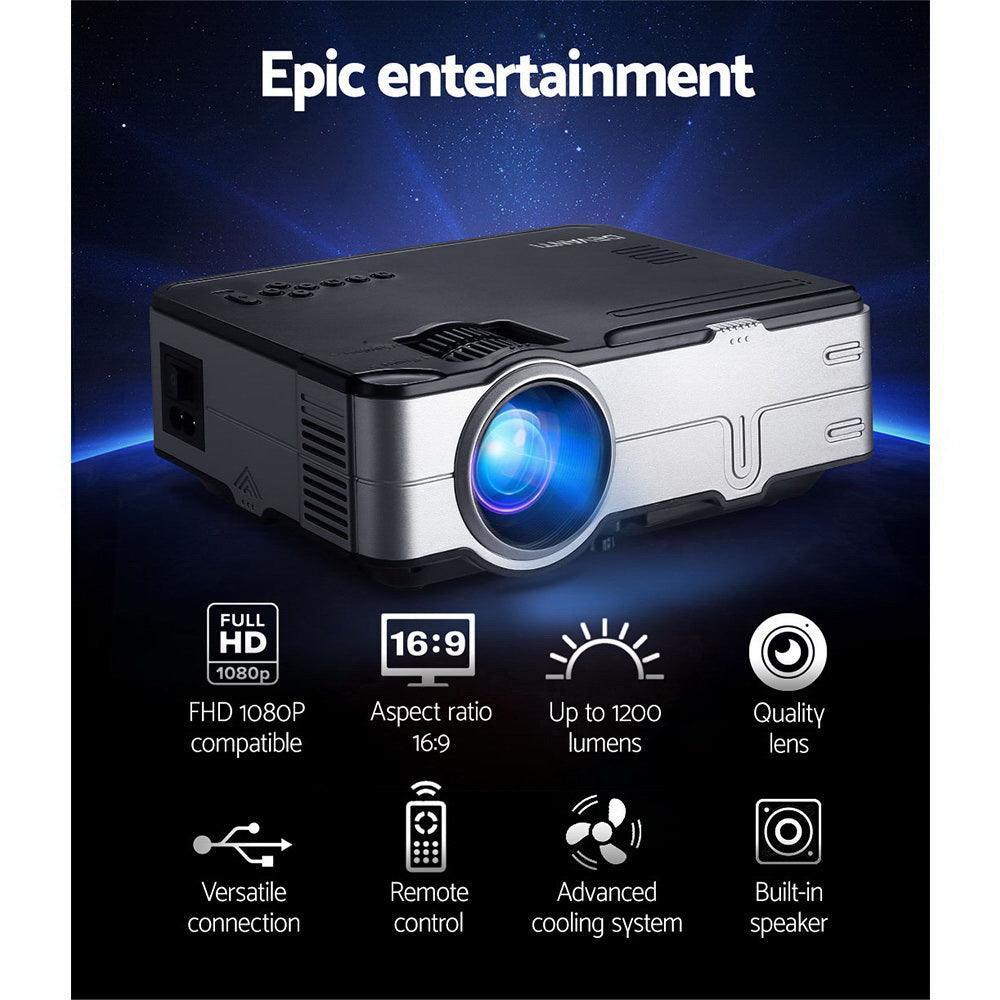 Devanti Mini Video Projector Portable HD 1080P 1200 Lumens Home Theater USB VGA - John Cootes