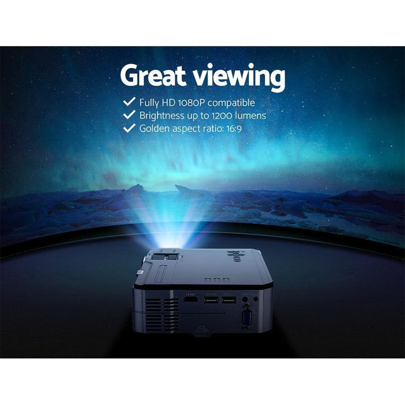 Devanti Mini Video Projector Portable HD 1080P 1200 Lumens Home Theater USB VGA - John Cootes