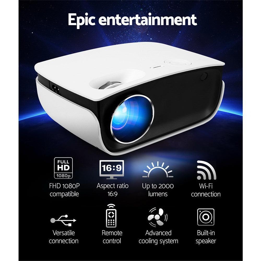 Devanti Mini Video Projector Wifi USB HDMI Portable 2000 Lumens HD 1080P Home Theater White - John Cootes