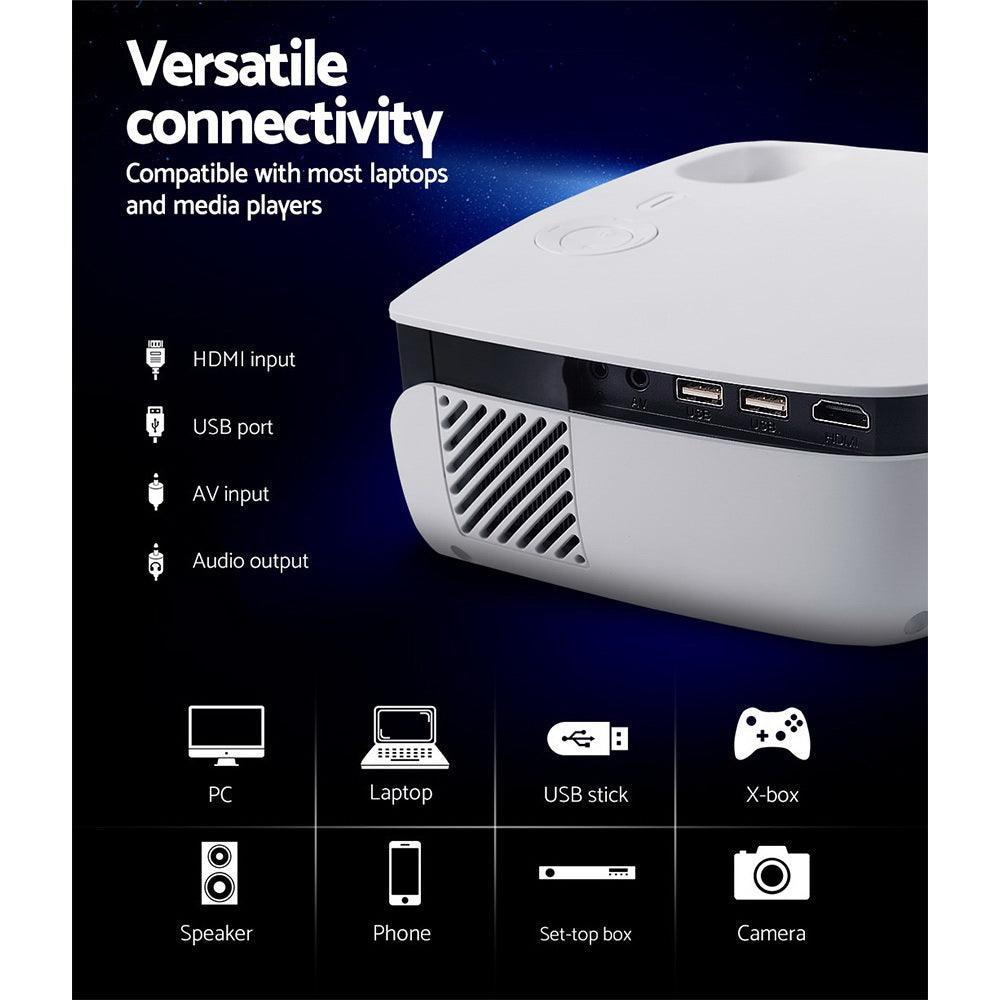 Devanti Mini Video Projector Wifi USB HDMI Portable 2000 Lumens HD 1080P Home Theater White - John Cootes