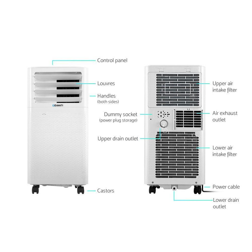 Devanti Portable Air Conditioner Cooling Mobile Fan Cooler Dehumidifier White 2000W - John Cootes