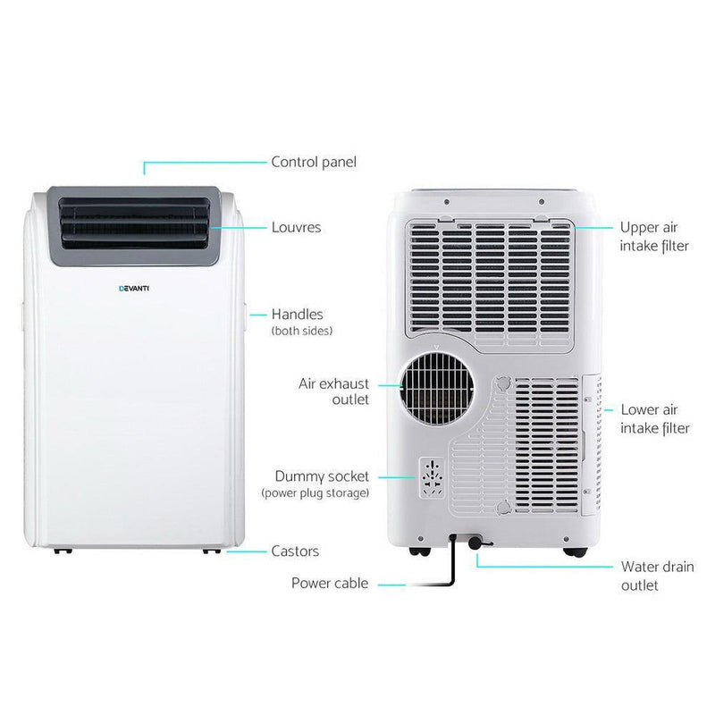 Devanti Portable Air Conditioner Cooling Mobile Fan Cooler Dehumidifier Window Kit White 3300W - John Cootes