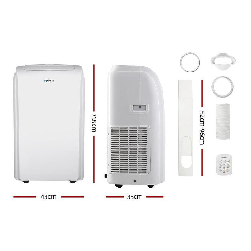 Devanti Portable Air Conditioner Cooling Mobile Fan Cooler Remote Window Kit White 3300W - John Cootes