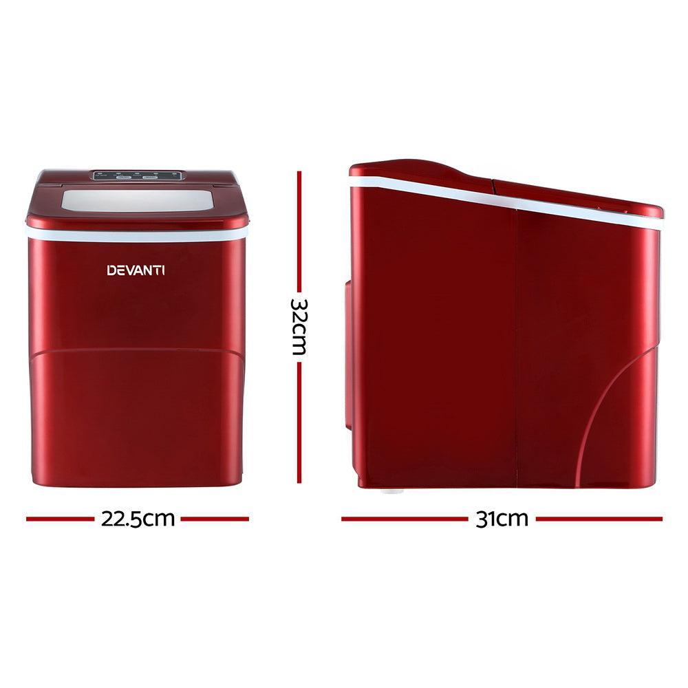 DEVANTi Portable Ice Cube Maker Machine 2L Home Bar Benchtop Easy Quick Red - John Cootes