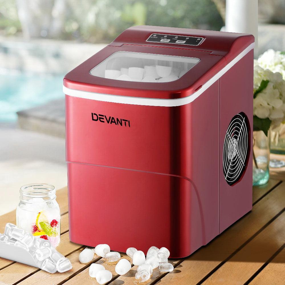 DEVANTi Portable Ice Cube Maker Machine 2L Home Bar Benchtop Easy Quick Red - John Cootes