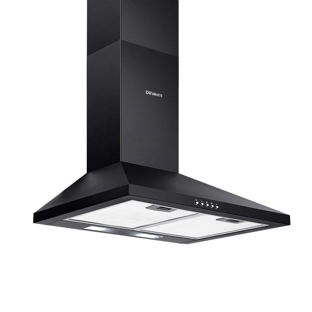 Devanti Pyramid Range Hood Rangehood 600mm 60cm Kitchen Canopy Black - John Cootes