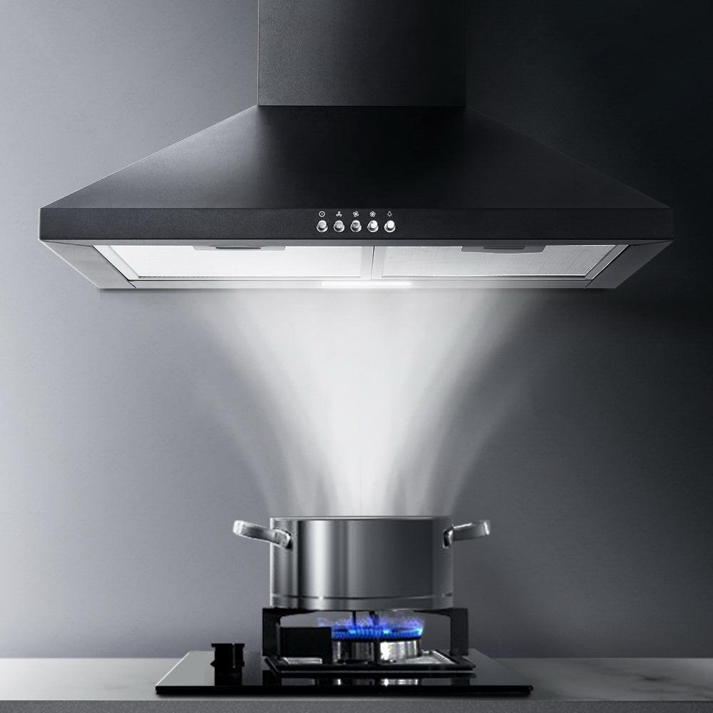 Devanti Pyramid Range Hood Rangehood 600mm 60cm Kitchen Canopy Black - John Cootes