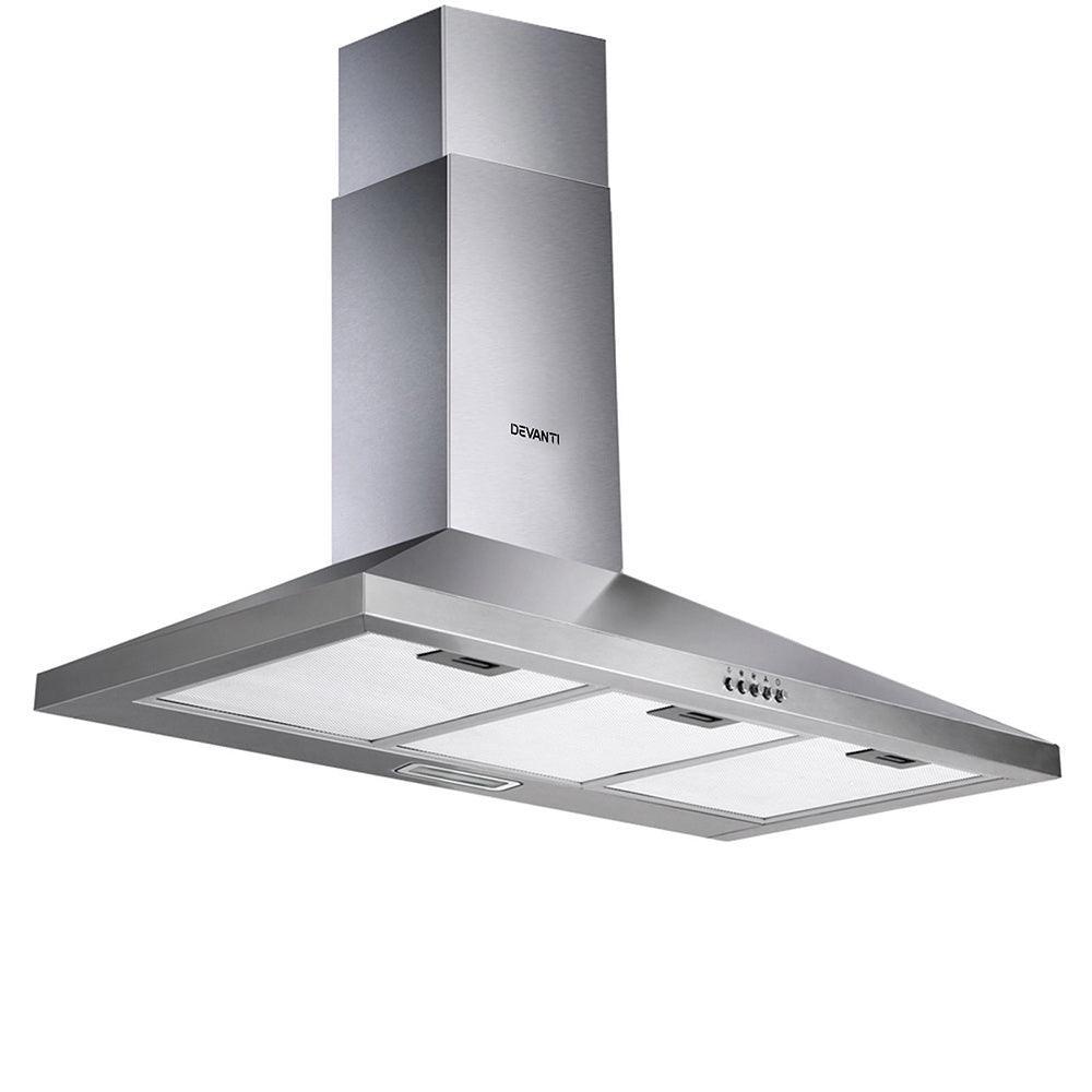 Devanti Range Hood 90cm 900mm Kitchen Canopy Stainless Steel Rangehood Wall Mount - John Cootes