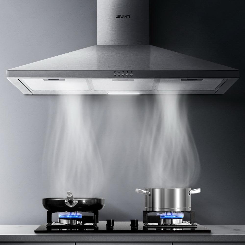 Devanti Range Hood 90cm 900mm Kitchen Canopy Stainless Steel Rangehood Wall Mount - John Cootes