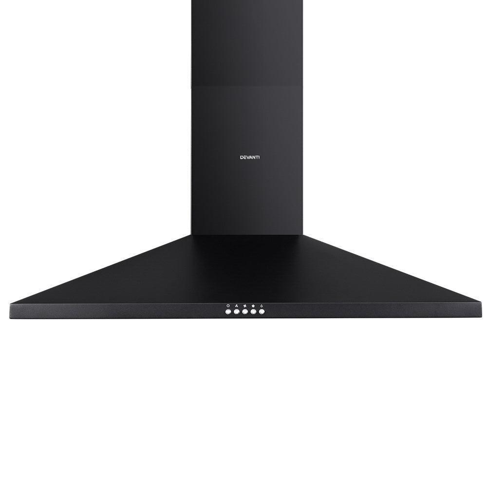 Devanti Range Hood Rangehood 90cm 900mm Kitchen Canopy LED Light Wall Mount Black - John Cootes