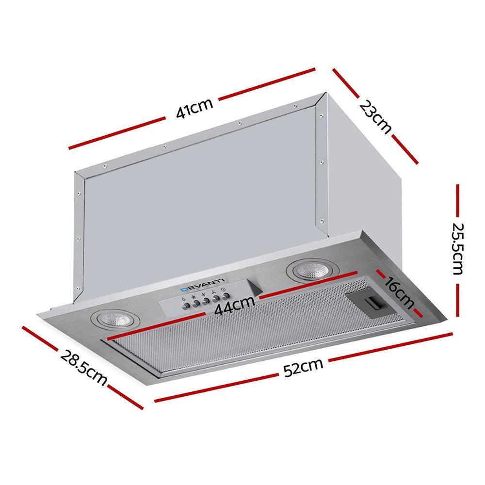 Devanti Range Hood Rangehood Undermount Built In Stainless Steel Canopy 52cm 520mm - John Cootes