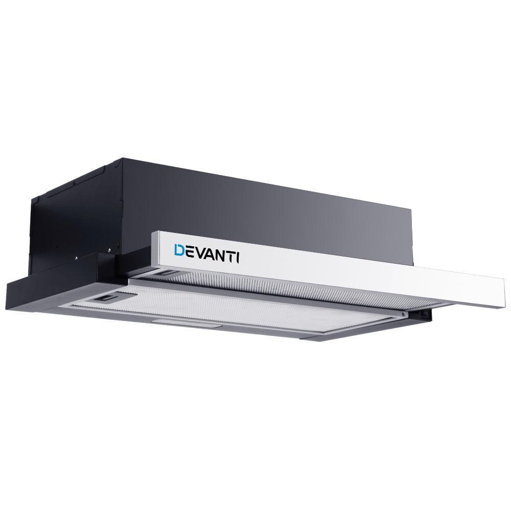 Devanti Rangehood Range Hood Stainless Steel Slide Out Kitchen Canopy 60cm 600mm Black - John Cootes