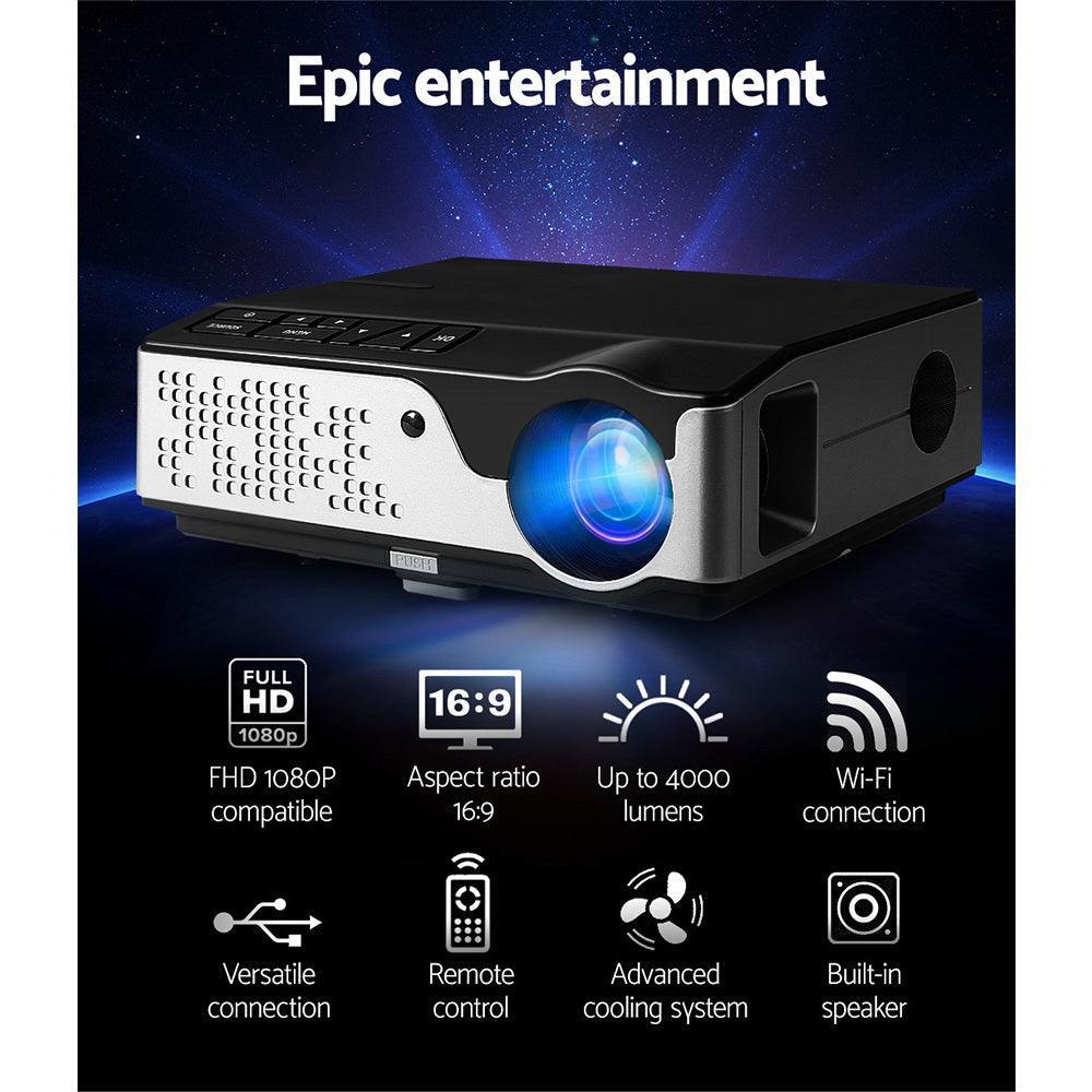 Devanti Video Projector Wifi USB Portable 4000 Lumens HD 1080P Home Theater Black - John Cootes