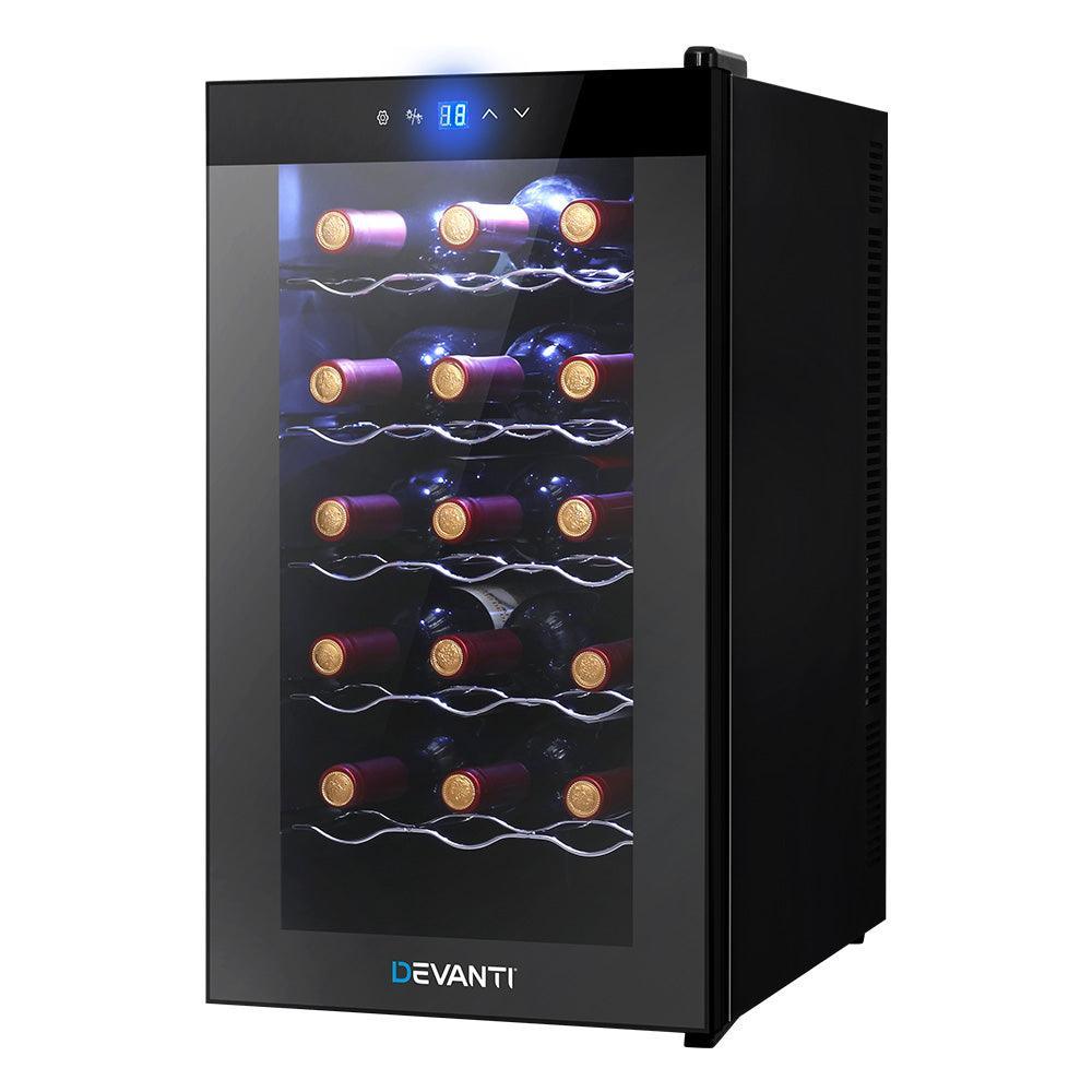 Devanti Wine Cooler 18 Bottles Glass Door Beverage Cooler Thermoelectric Fridge Black - John Cootes