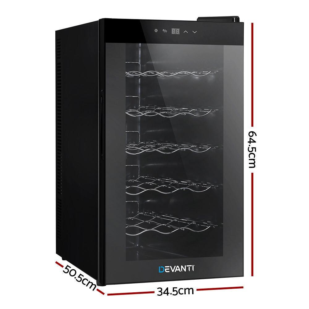 Devanti Wine Cooler 18 Bottles Glass Door Beverage Cooler Thermoelectric Fridge Black - John Cootes