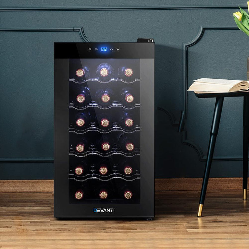 Devanti Wine Cooler 18 Bottles Glass Door Beverage Cooler Thermoelectric Fridge Black - John Cootes