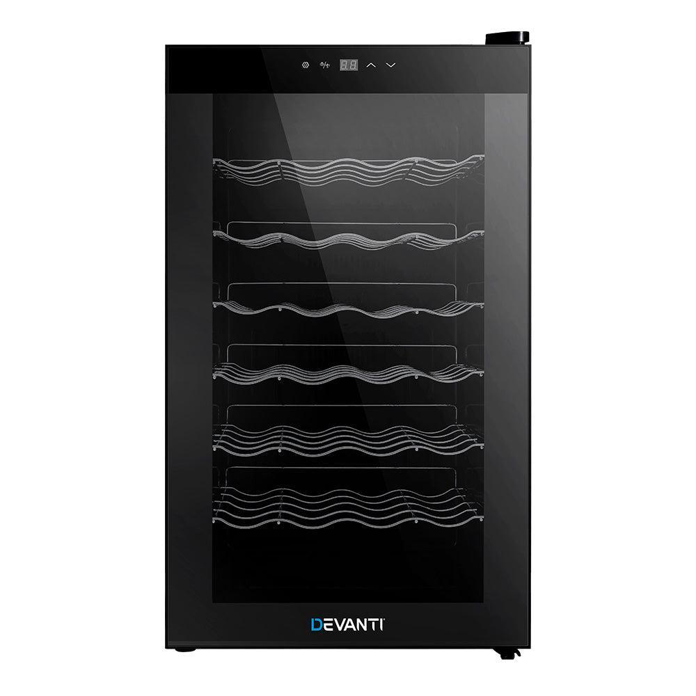 Devanti Wine Cooler 28 Bottles Glass Door Beverage Cooler Thermoelectric Fridge Black - John Cootes