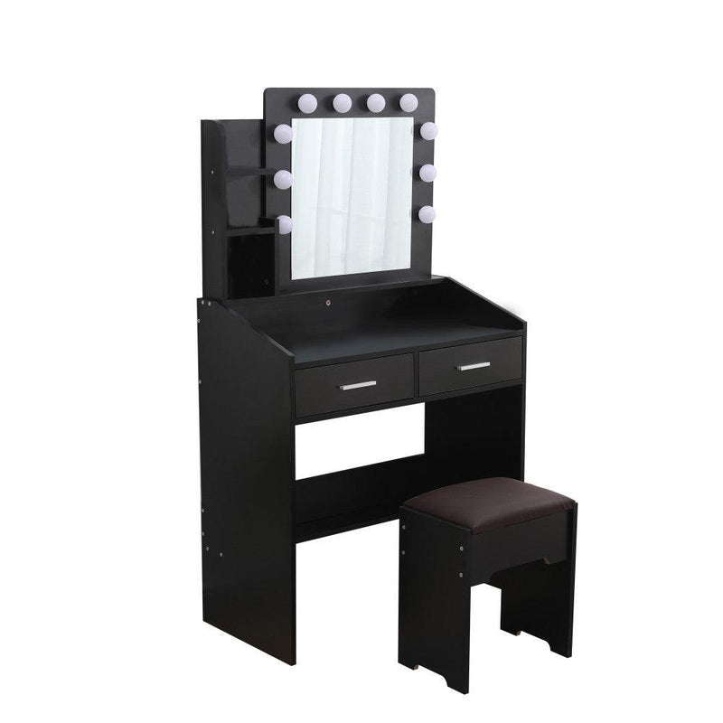 Diana Vanity Set with Shelves Cushioned Stool and Lighted Mirror- Black - John Cootes