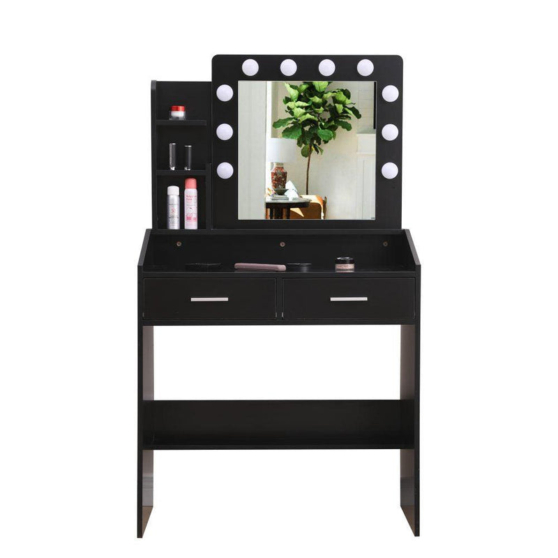 Diana Vanity Set with Shelves Cushioned Stool and Lighted Mirror- Black - John Cootes