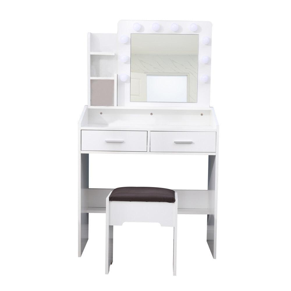 Diana Vanity Set with Shelves Cushioned Stool and Lighted Mirror- White - John Cootes