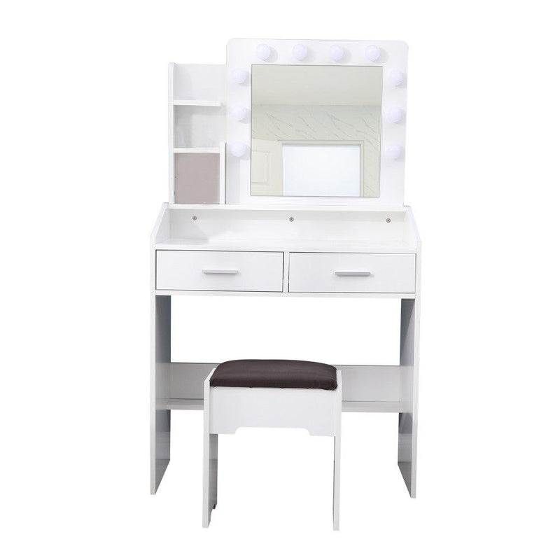 Diana Vanity Set with Shelves Cushioned Stool and Lighted Mirror- White - John Cootes