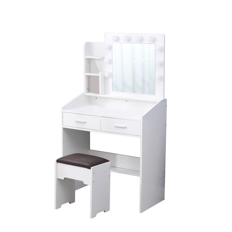 Diana Vanity Set with Shelves Cushioned Stool and Lighted Mirror- White - John Cootes