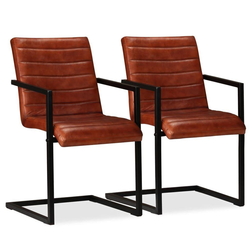 Dining Chairs 2 Pcs Real Leather- Brown - John Cootes