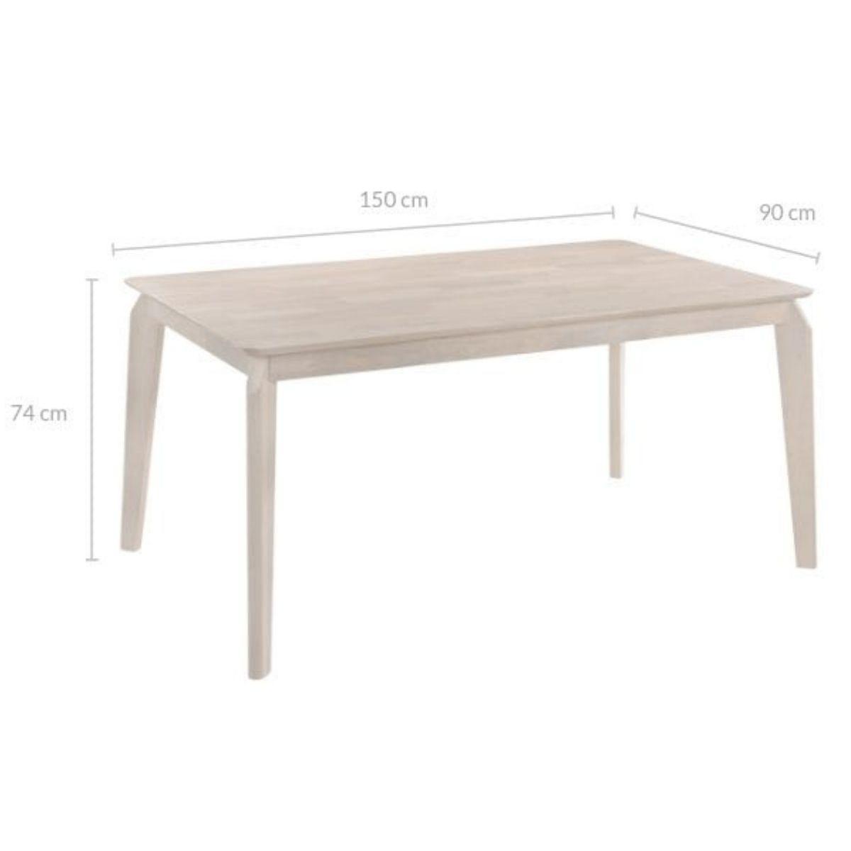 Dining Table 6 Seater Solid Rubberwood in White Washed - John Cootes