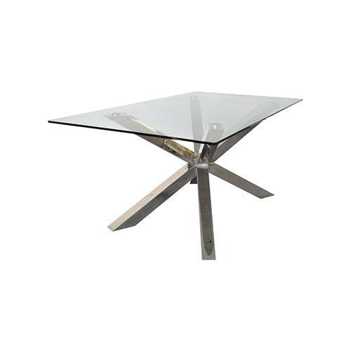 Dining Table in Crisscross Shaped High Glossy Stainless Steel Base with 12mm Tempered Glass Top - John Cootes