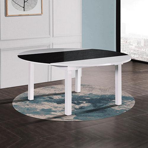 Dining Table in Round Shape High Glossy MDF Wooden Base Combination of Black & White Colour - John Cootes