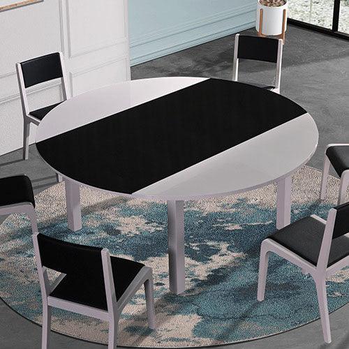 Dining Table in Round Shape High Glossy MDF Wooden Base Combination of Black & White Colour - John Cootes