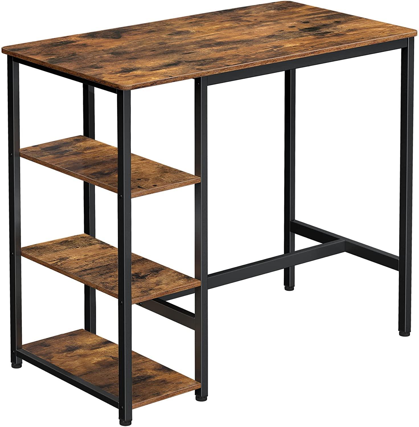 Dining Table with 3 Shelves and Industrial Style Stable Steel Structure, 109 x 60 x 100 cm, Rustic Brown - John Cootes