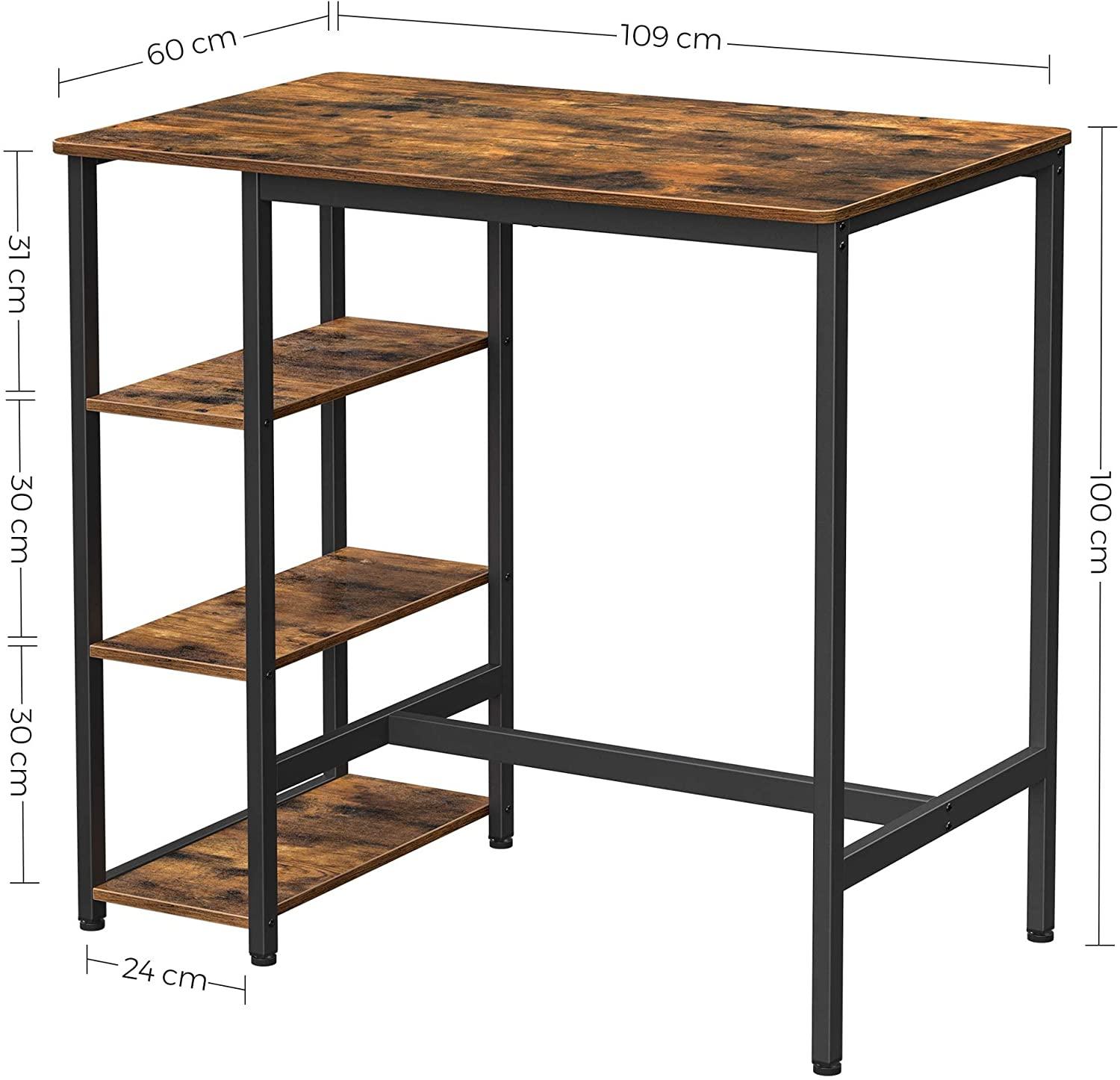 Dining Table with 3 Shelves and Industrial Style Stable Steel Structure, 109 x 60 x 100 cm, Rustic Brown - John Cootes