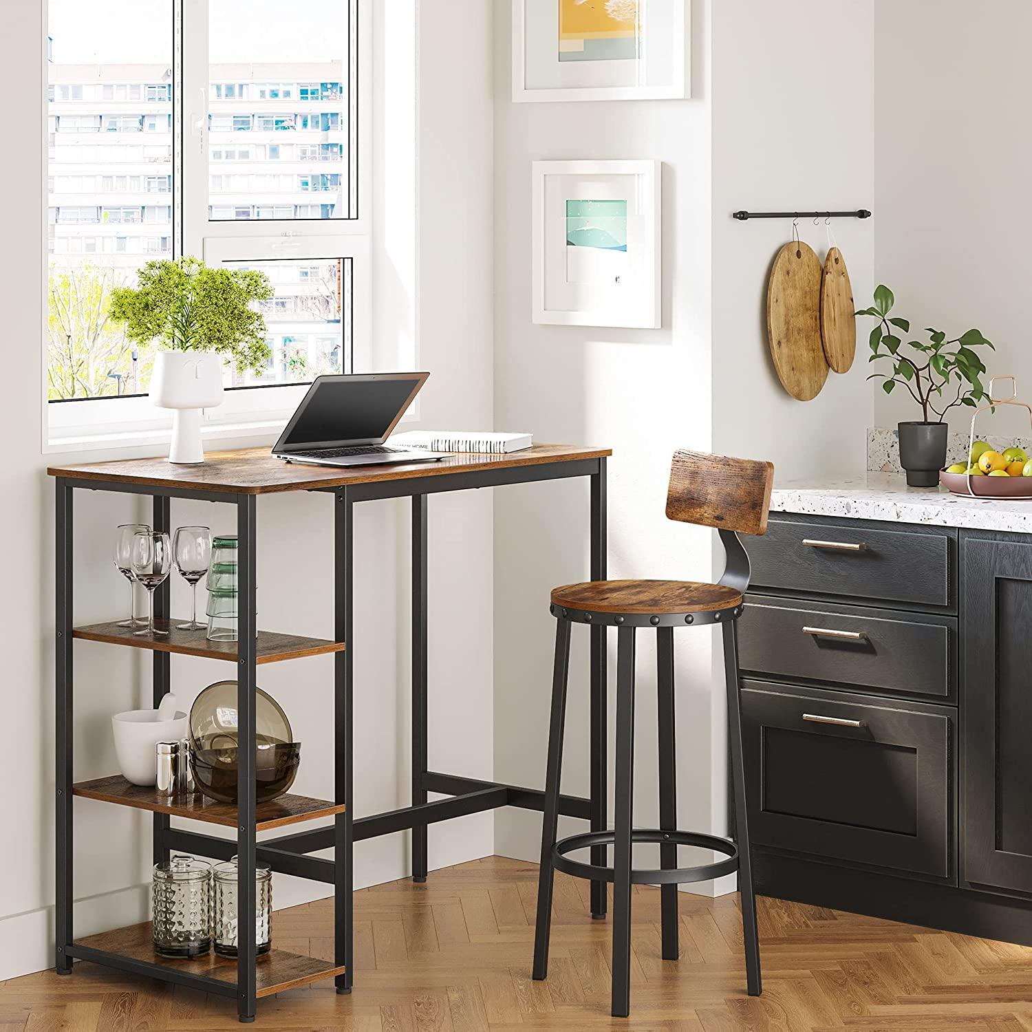 Dining Table with 3 Shelves and Industrial Style Stable Steel Structure, 109 x 60 x 100 cm, Rustic Brown - John Cootes