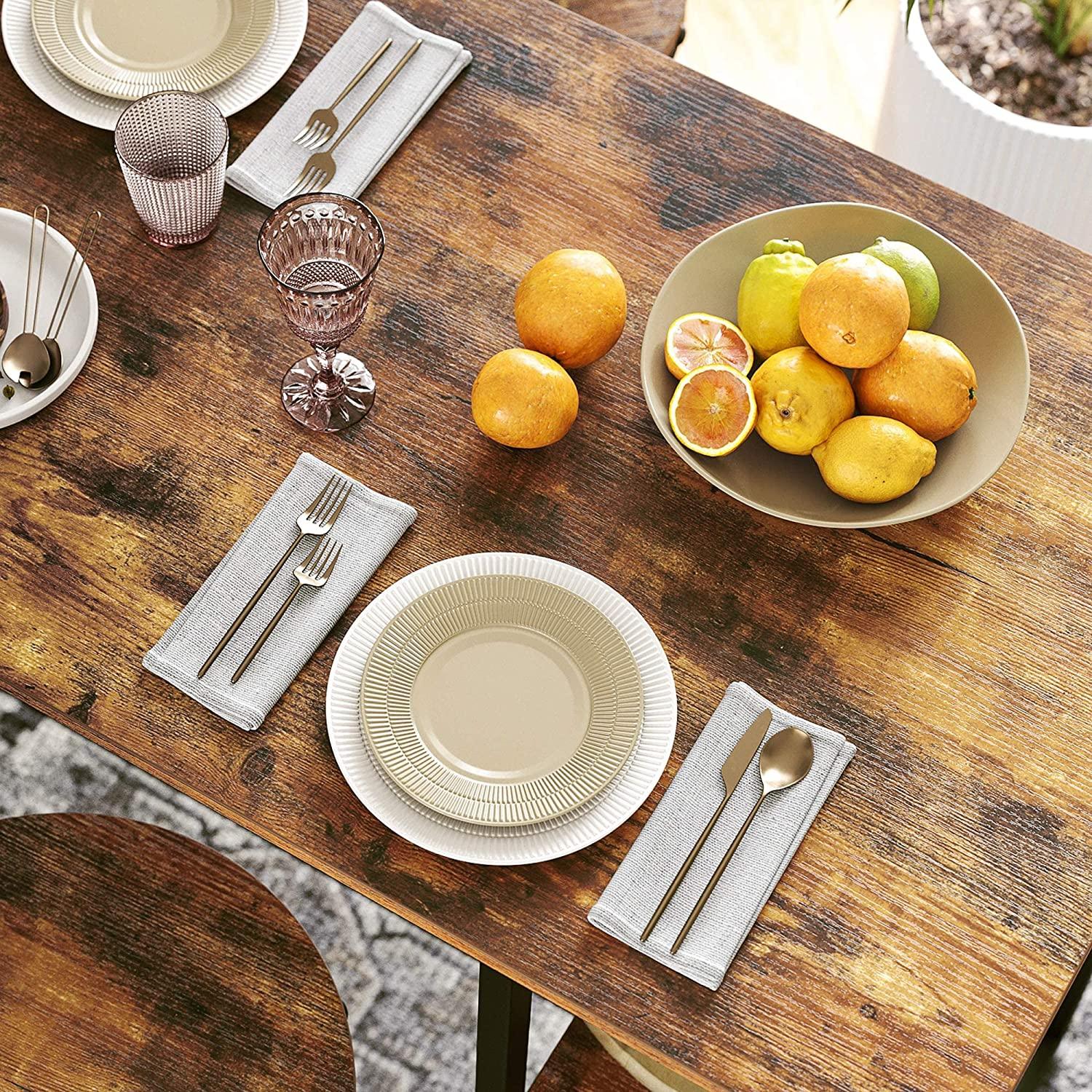 Dining Table with 3 Shelves and Industrial Style Stable Steel Structure, 109 x 60 x 100 cm, Rustic Brown - John Cootes