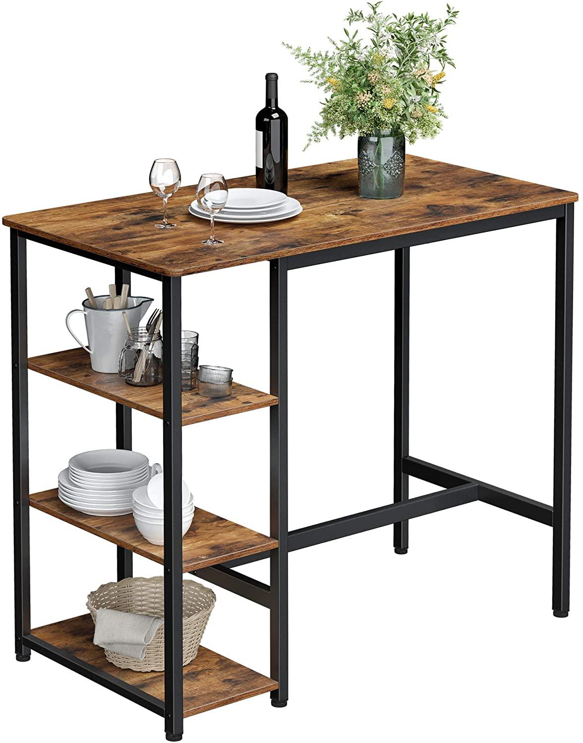 Dining Table with 3 Shelves and Industrial Style Stable Steel Structure, 109 x 60 x 100 cm, Rustic Brown - John Cootes