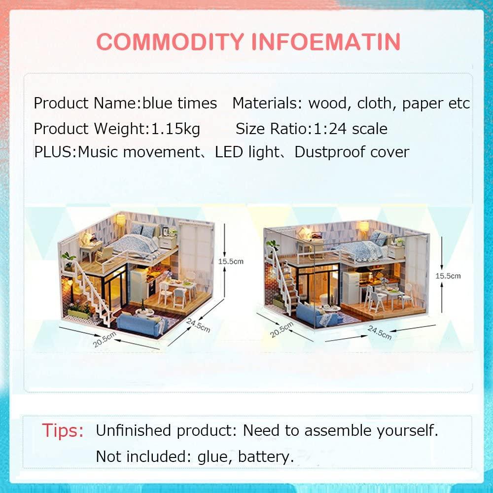 Dollhouse Miniature with Furniture Kit Plus Dust Proof and Music Movement - Valentine's Day Gift Idea - John Cootes