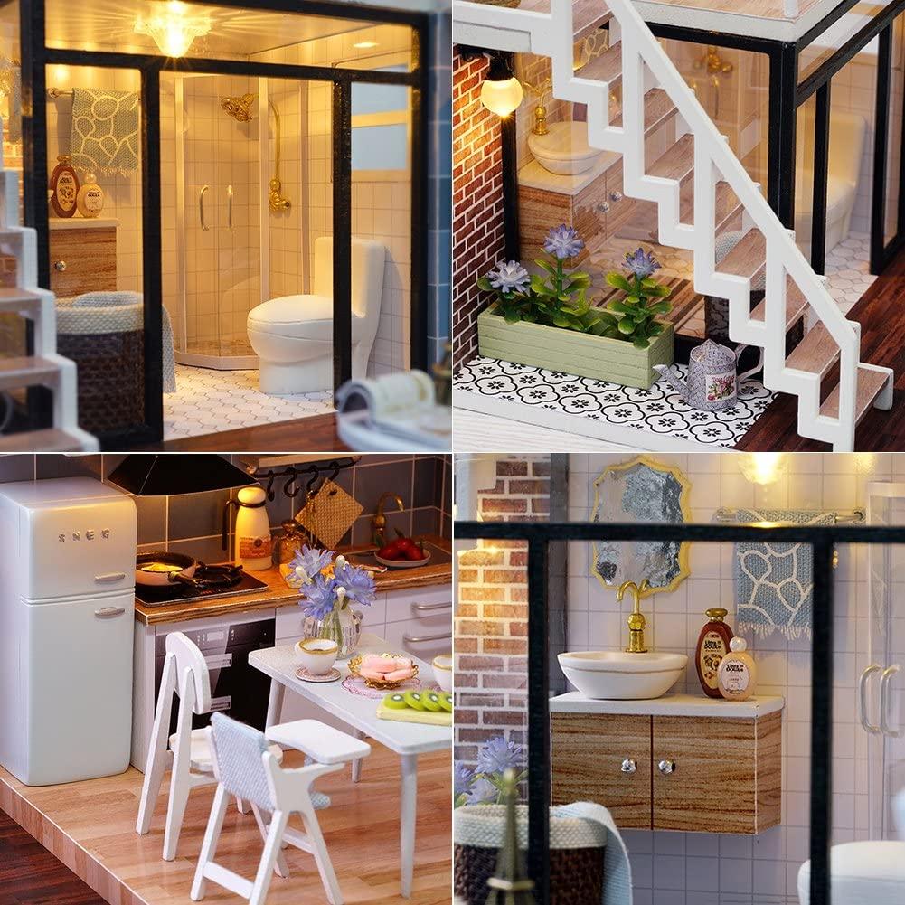 Dollhouse Miniature with Furniture Kit Plus Dust Proof and Music Movement - Valentine's Day Gift Idea - John Cootes