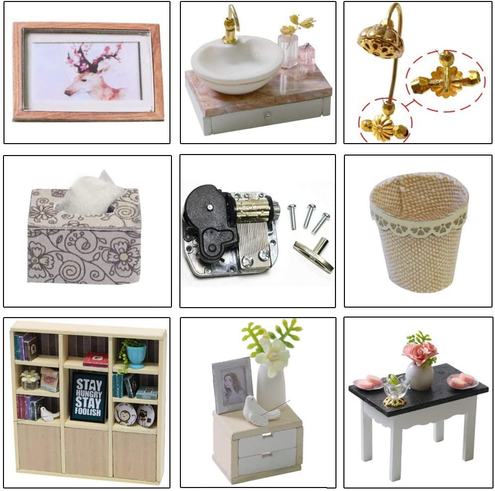 Dollhouse Miniature with Furniture Kit Plus Dust Proof and Music Movement - Valentine's Day Gift Idea - John Cootes