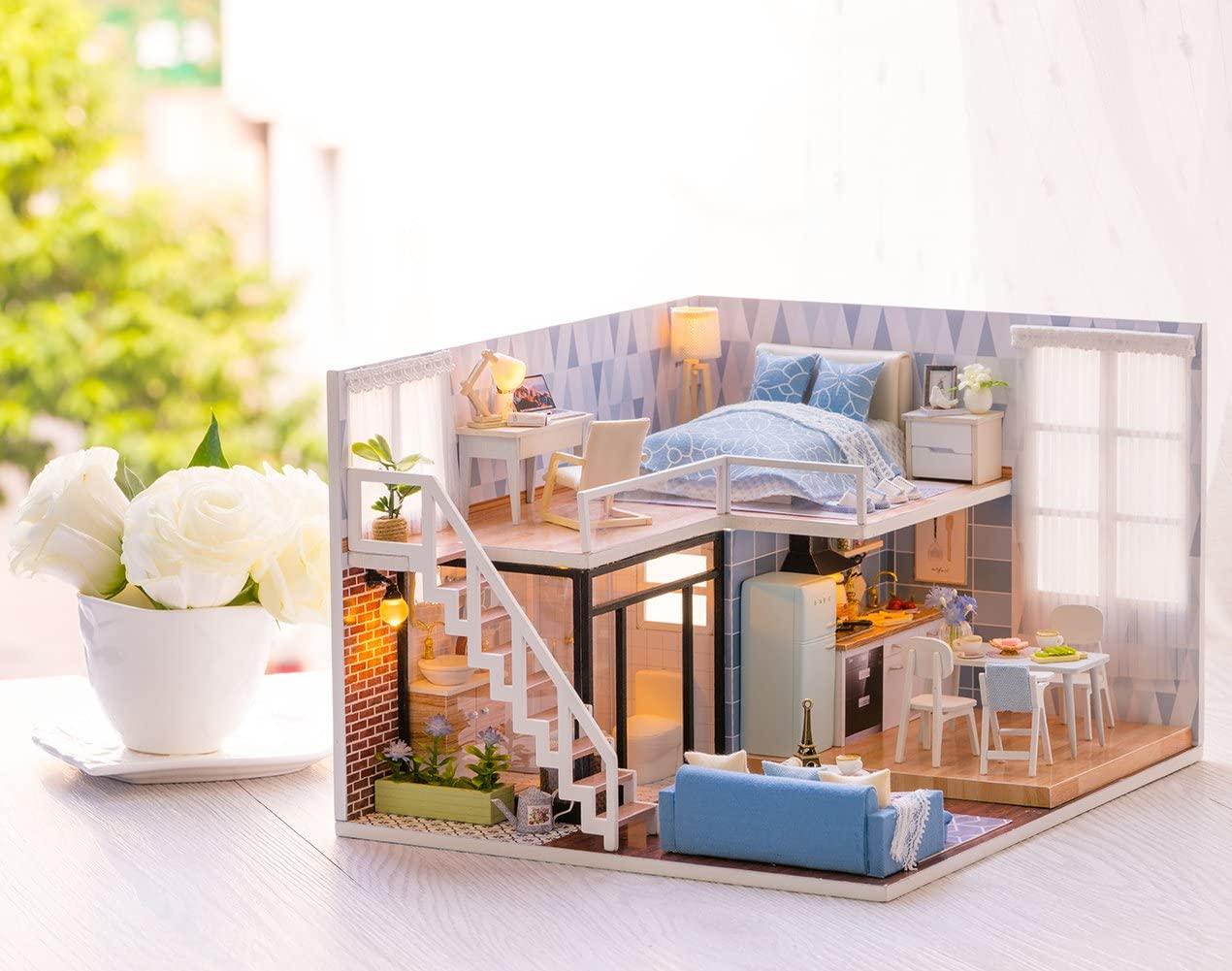 Dollhouse Miniature with Furniture Kit Plus Dust Proof and Music Movement - Valentine's Day Gift Idea - John Cootes