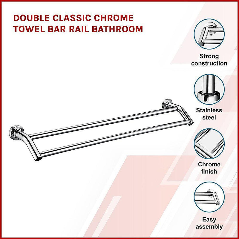Double Classic Chrome Towel Bar Rail Bathroom - John Cootes
