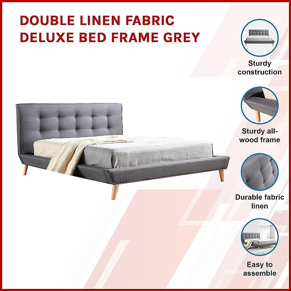 Double Linen Fabric Deluxe Bed Frame Grey - John Cootes