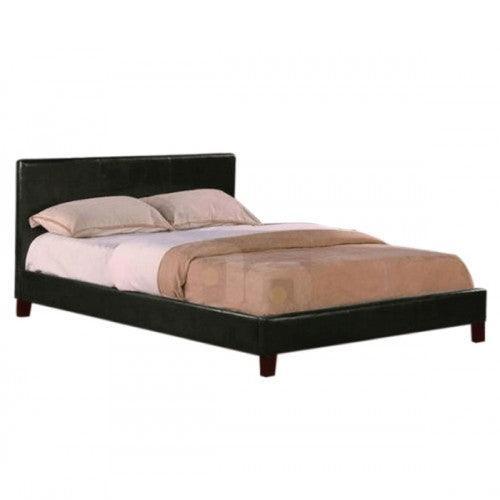 Double Size Leatheratte Bed Frame in Black Colour with Metal Joint Slat Base - John Cootes