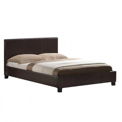 Double Size Leatheratte Bed Frame in Brown Colour with Metal Joint Slat Base - John Cootes